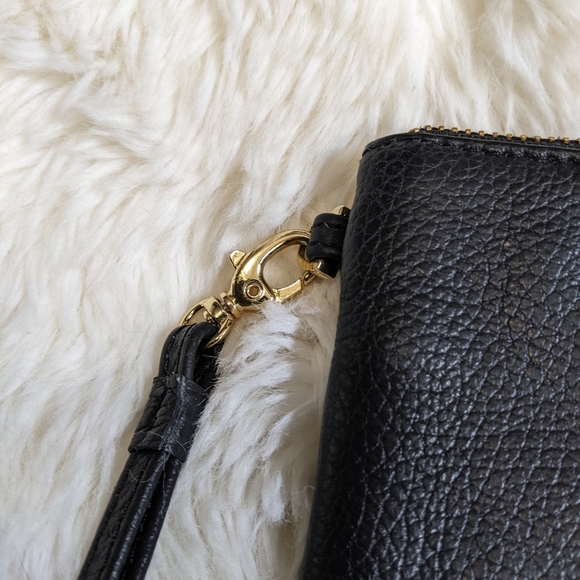 EUC Lodis Leather wristlet purse, bag, wallet, black, gold, removable strap - Picture 7 of 10